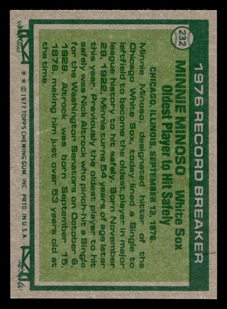 1977 Topps #232 Minnie Minoso RB Near Mint  ID: 516682
