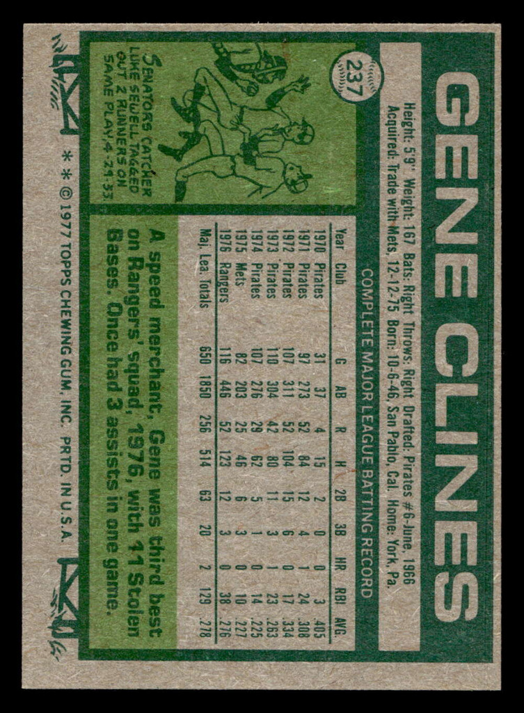 1977 Topps #237 Gene Clines Near Mint  ID: 516706
