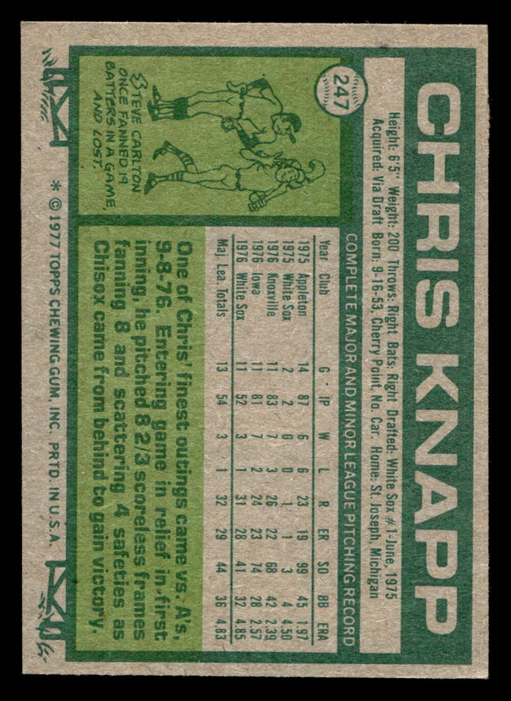 1977 Topps #247 Chris Knapp Near Mint RC Rookie  ID: 516745