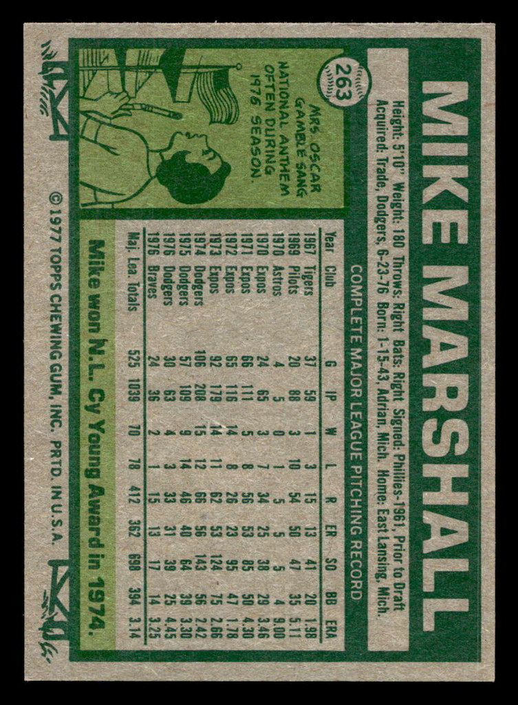 1977 Topps #263 Mike Marshall Near Mint+  ID: 516804