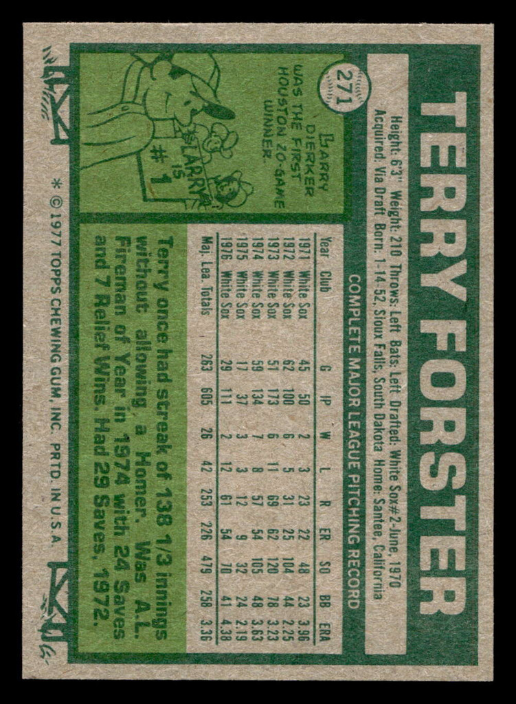 1977 Topps #271 Terry Forster Near Mint  ID: 516834