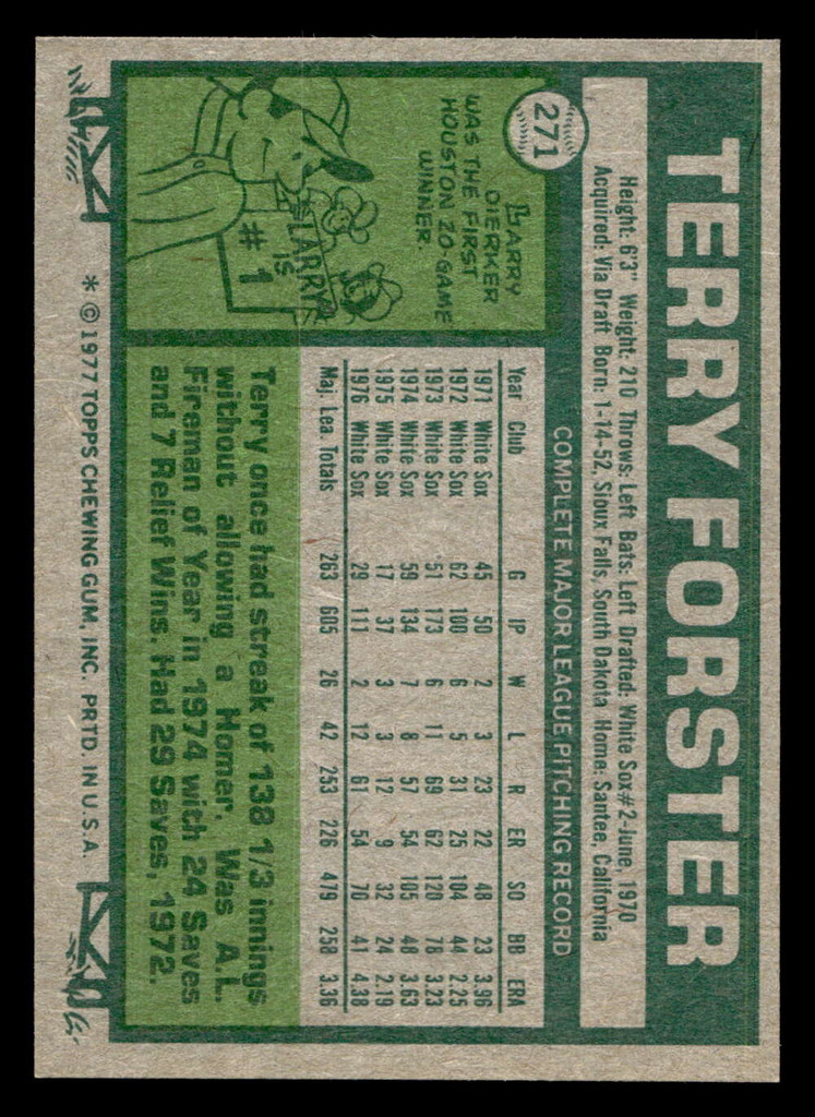 1977 Topps #271 Terry Forster Near Mint  ID: 516837