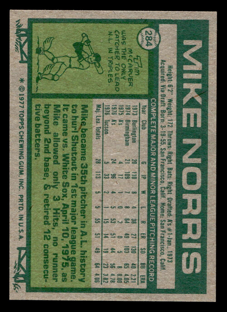1977 Topps #284 Mike Norris Near Mint  ID: 516887