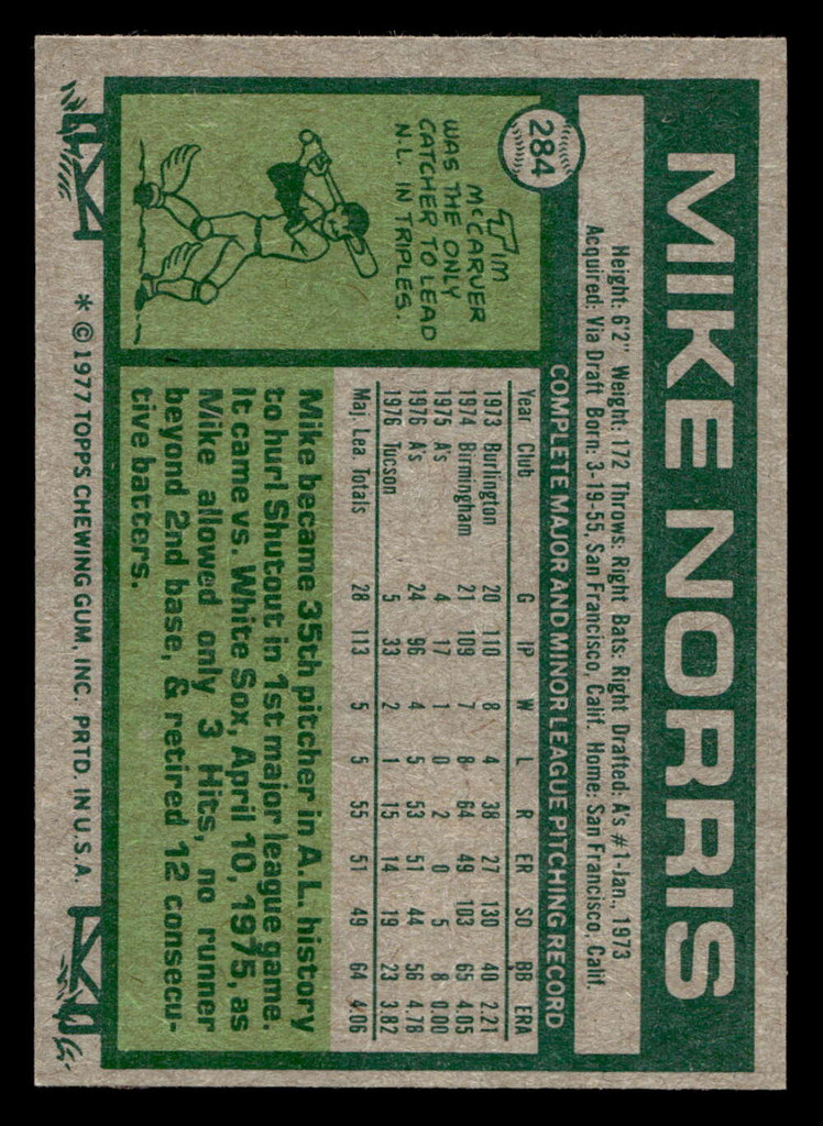 1977 Topps #284 Mike Norris Ex-Mint 