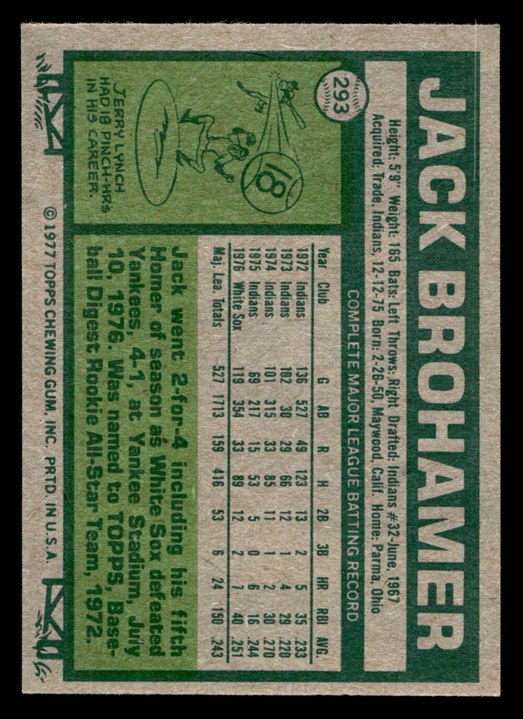 1977 Topps #293 Jack Brohamer Ex-Mint  ID: 516922