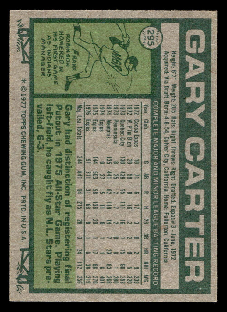 1977 Topps #295 Gary Carter Ex-Mint  ID: 516930