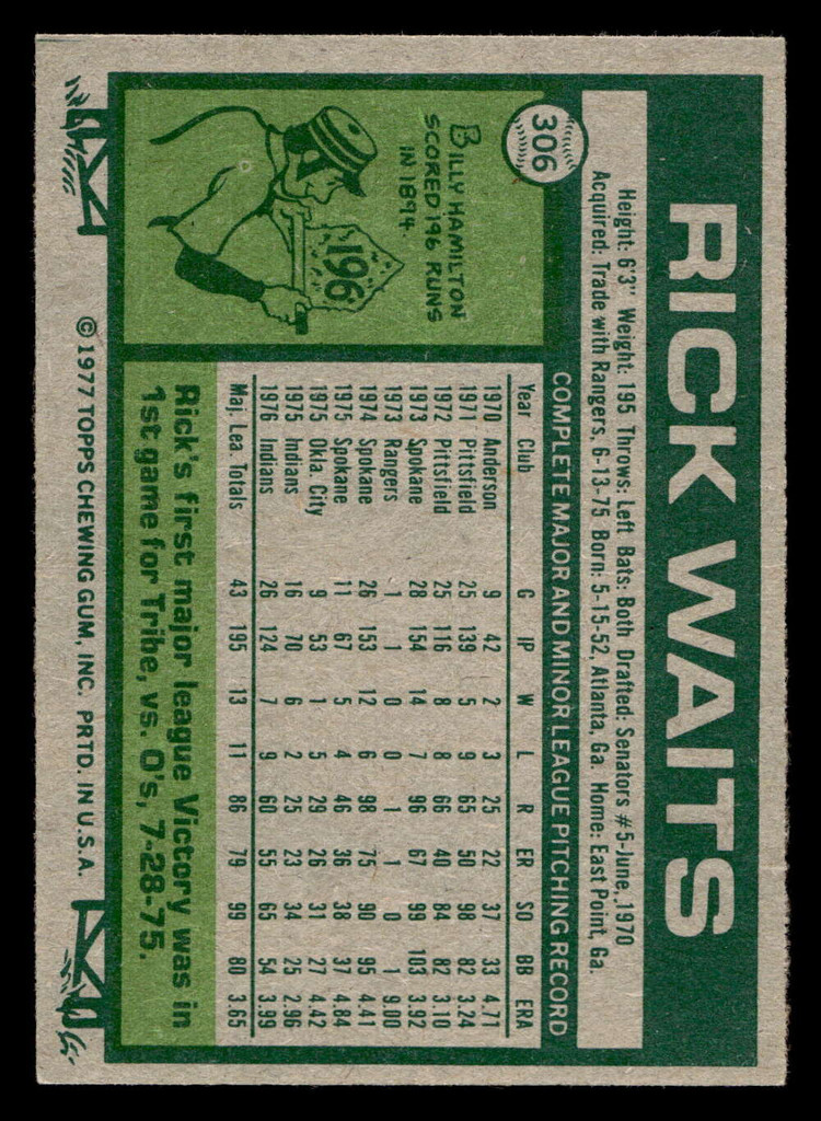 1977 Topps #306 Rick Waits Ex-Mint  ID: 516974