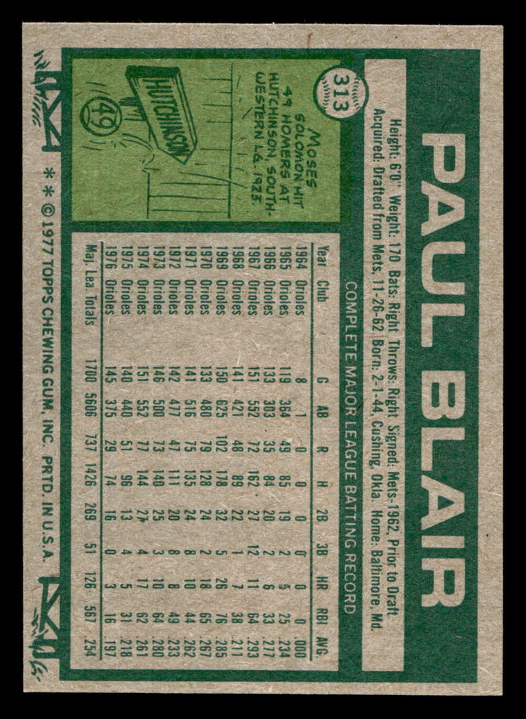1977 Topps #313 Paul Blair Near Mint  ID: 517002