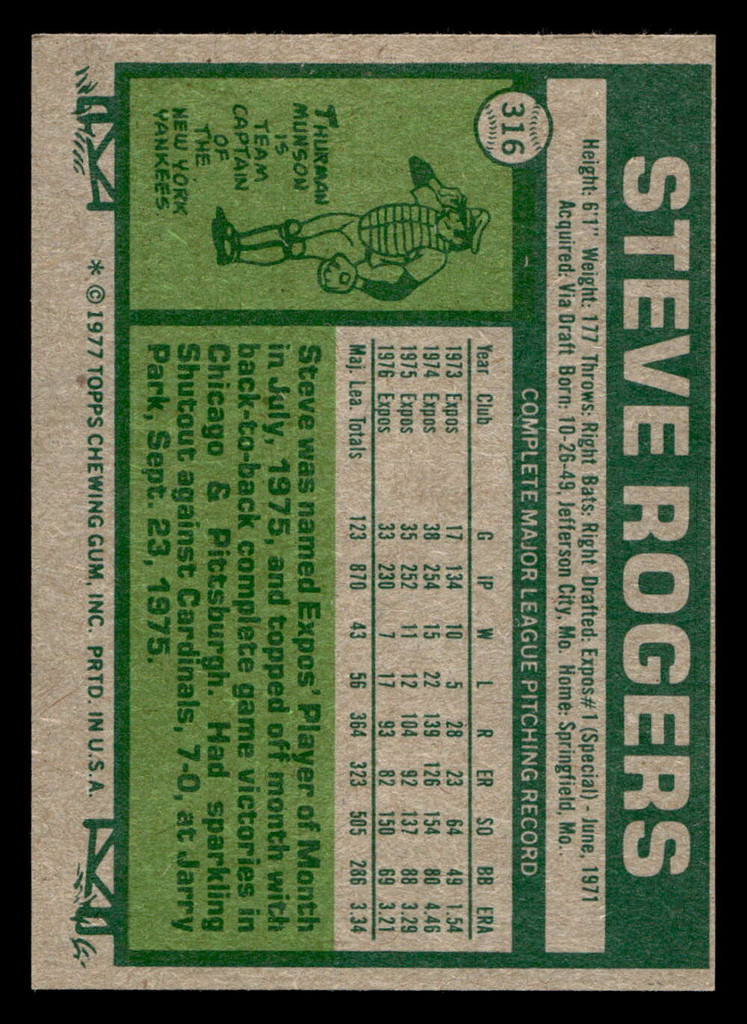 1977 Topps #316 Steve Rogers Ex-Mint  ID: 517016