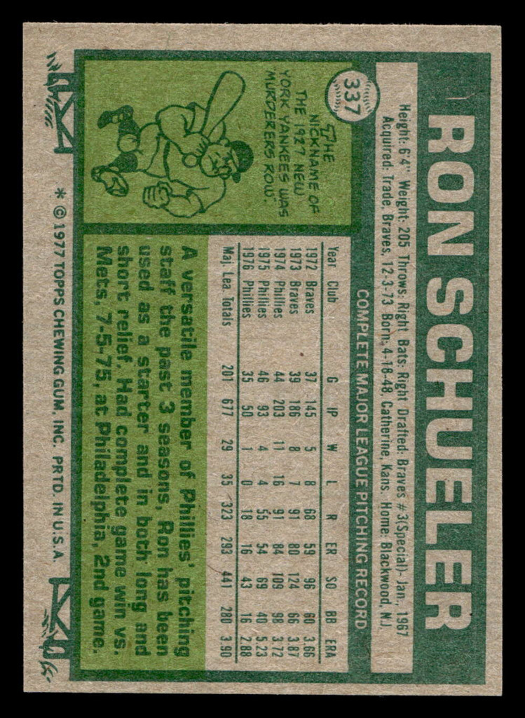 1977 Topps #337 Ron Schueler Near Mint+  ID: 517100