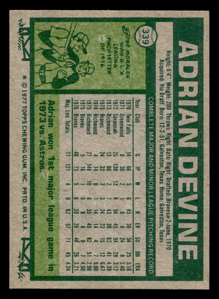1977 Topps #339 Adrian Devine Near Mint  ID: 517107