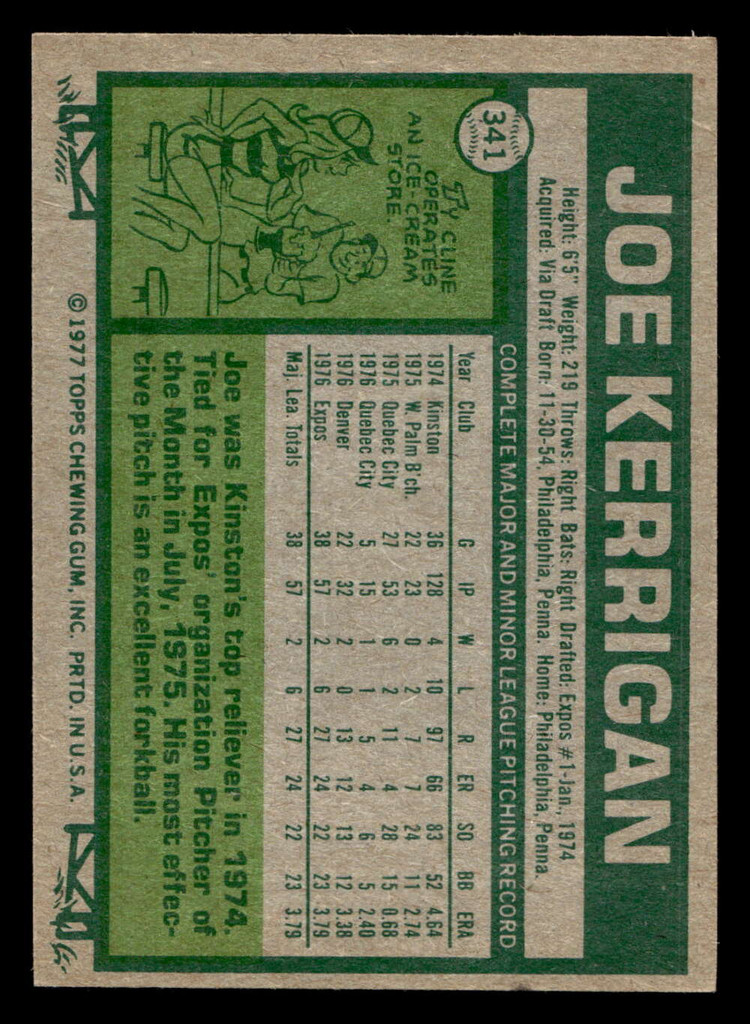 1977 Topps #341 Joe Kerrigan Near Mint RC Rookie  ID: 517115