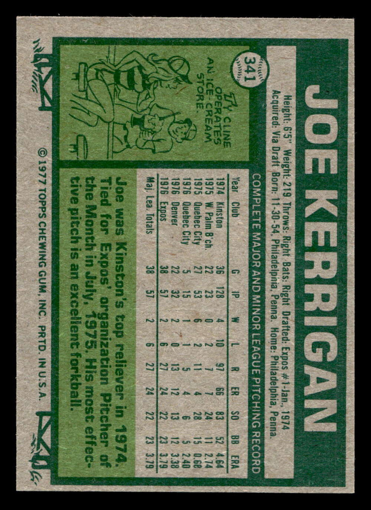1977 Topps #341 Joe Kerrigan Near Mint RC Rookie  ID: 517117