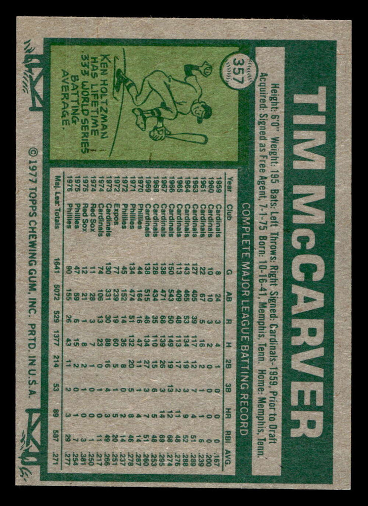 1977 Topps #357 Tim McCarver Near Mint+ 