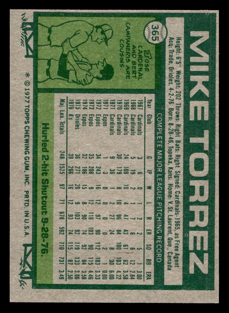 1977 Topps #365 Mike Torrez Near Mint  ID: 517252
