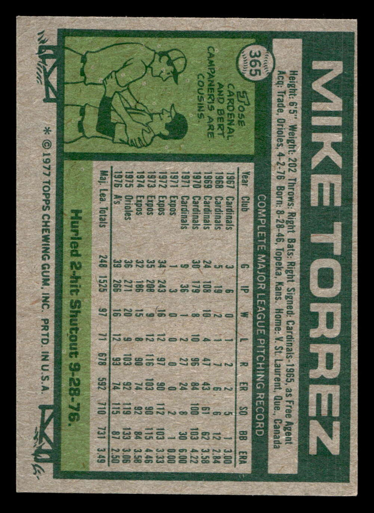 1977 Topps #365 Mike Torrez Ex-Mint 