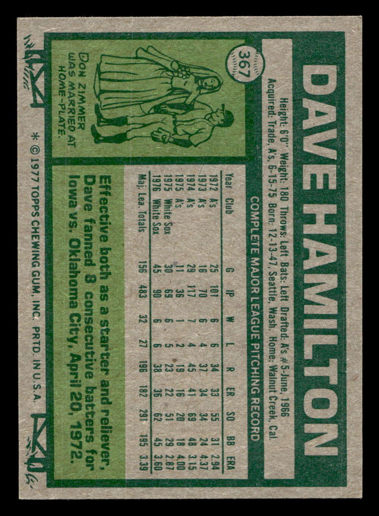 1977 Topps #367 Dave Hamilton Ex-Mint  ID: 517262