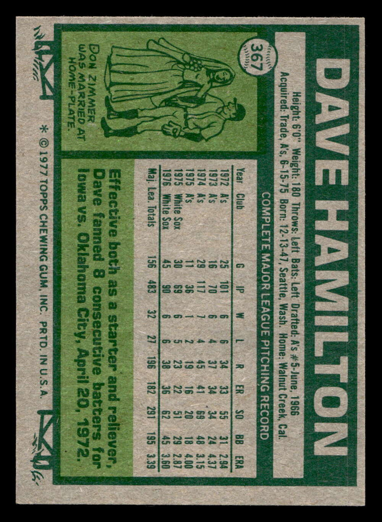 1977 Topps #367 Dave Hamilton Near Mint 