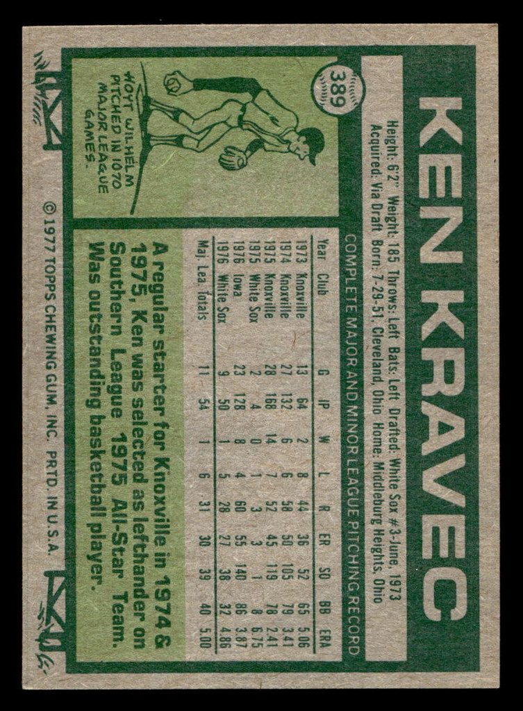 1977 Topps #389 Ken Kravec Near Mint RC Rookie 
