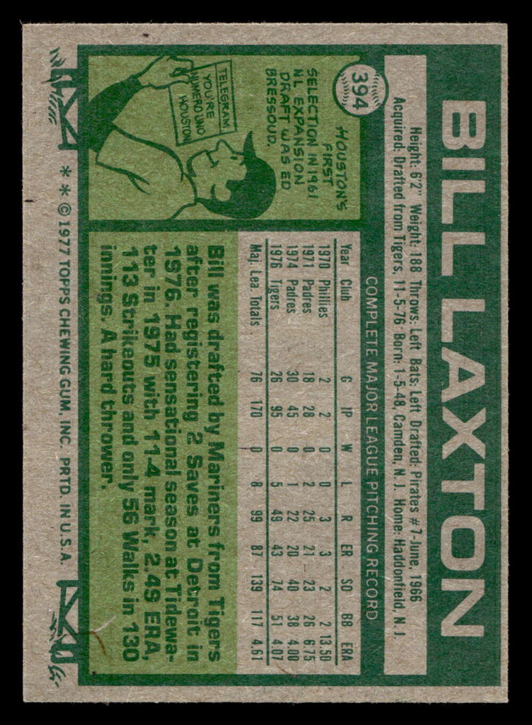 1977 Topps #394 Bill Laxton Near Mint RC Rookie  ID: 517372