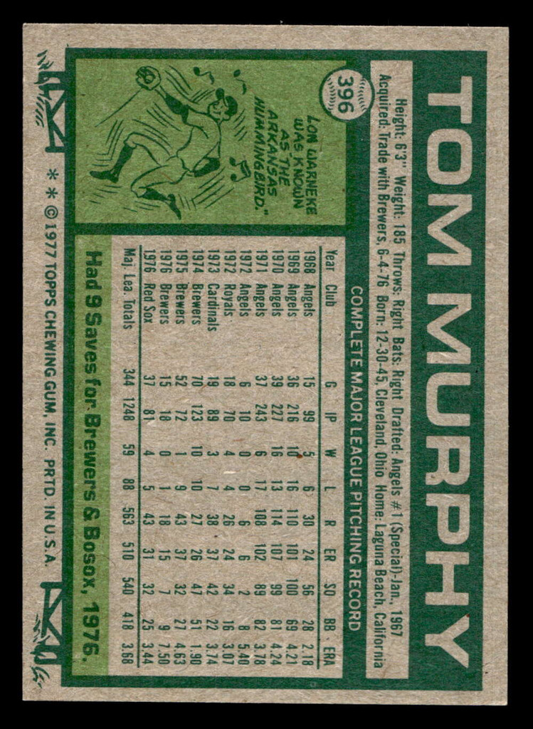 1977 Topps #396 Tom Murphy Near Mint+  ID: 517380