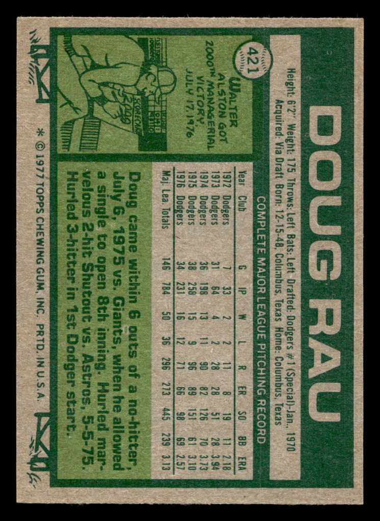1977 Topps #421 Doug Rau Near Mint+ 