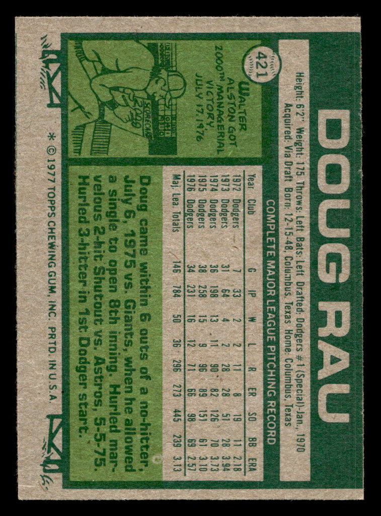 1977 Topps #421 Doug Rau Near Mint  ID: 517481