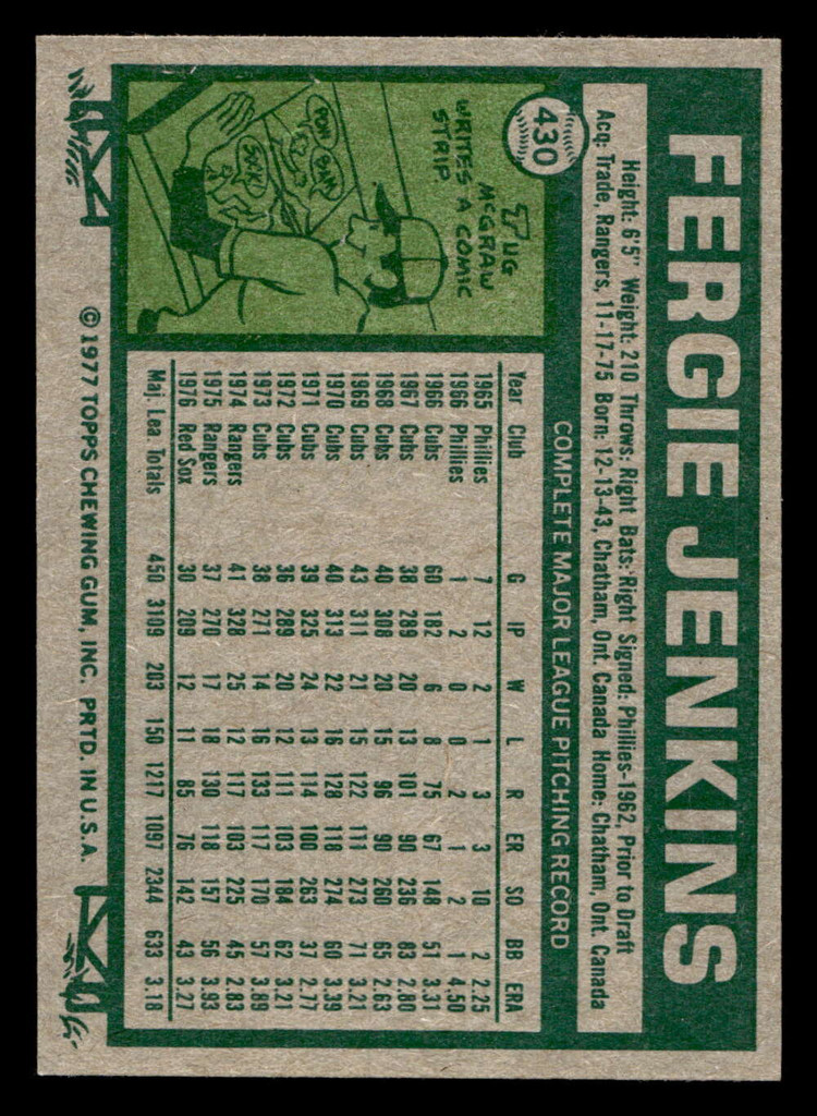 1977 Topps #430 Fergie Jenkins Ex-Mint  ID: 517515