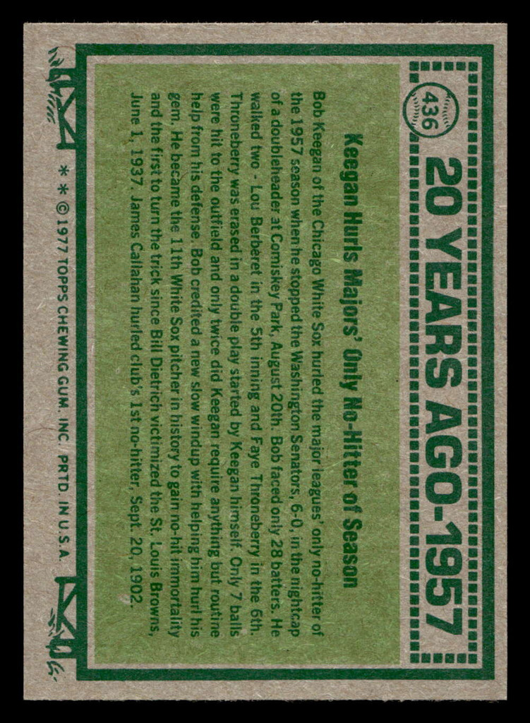1977 Topps #436 Bob Keegan Near Mint  ID: 517540