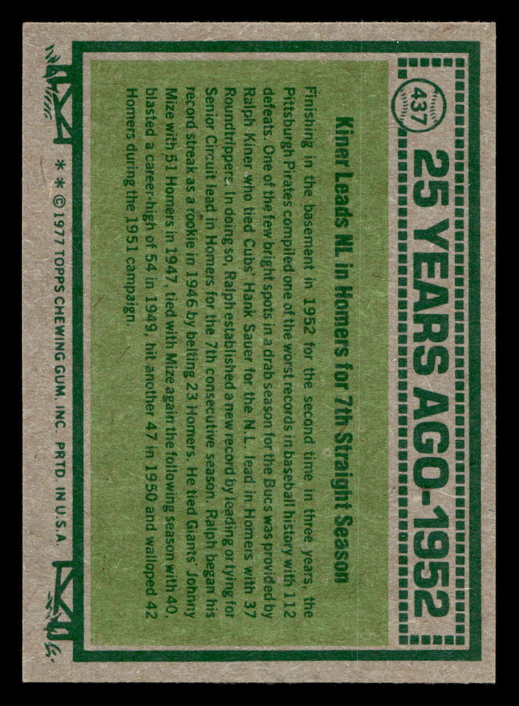 1977 Topps #437 Ralph Kiner Near Mint  ID: 517543