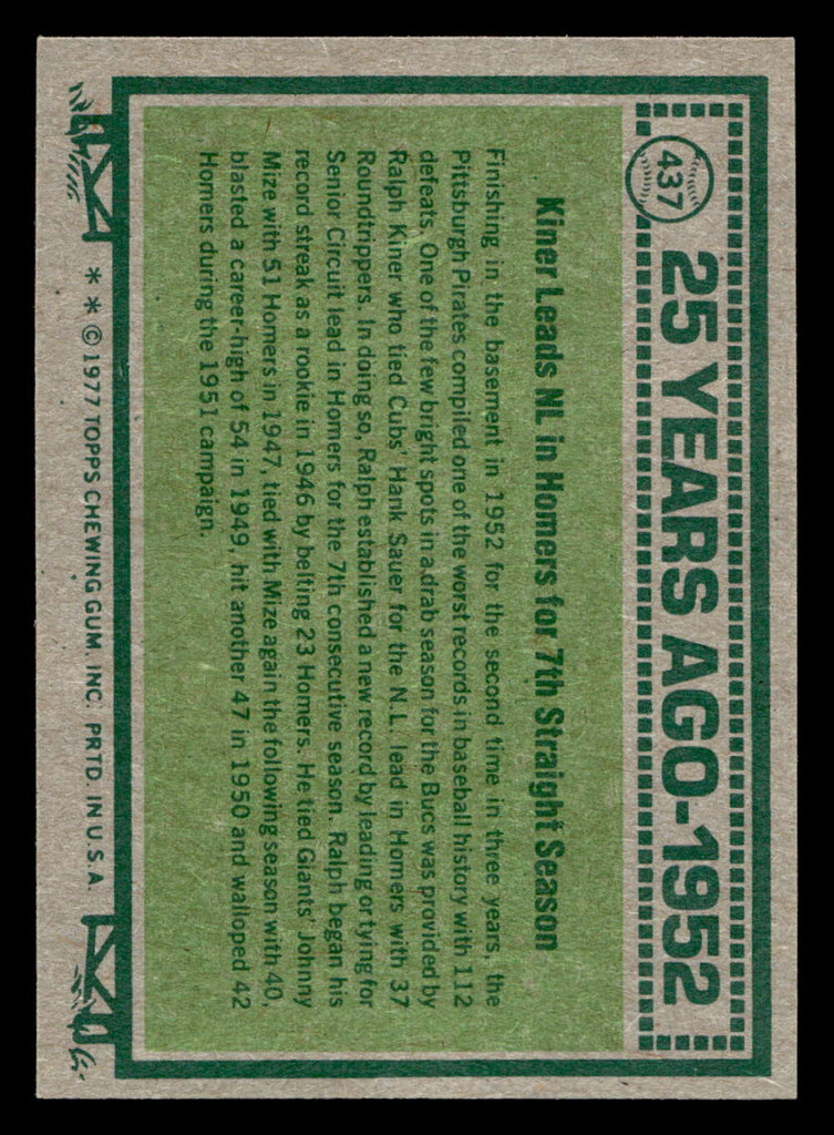 1977 Topps #437 Ralph Kiner Near Mint  ID: 517544