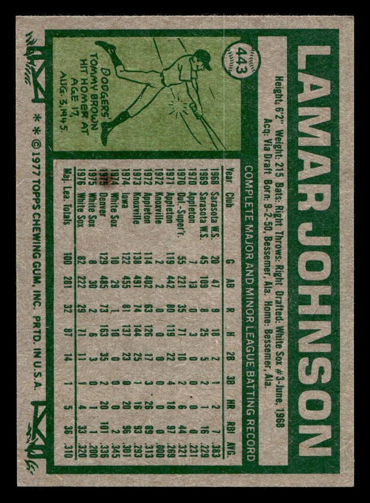 1977 Topps #443 Lamar Johnson Very Good  ID: 517569
