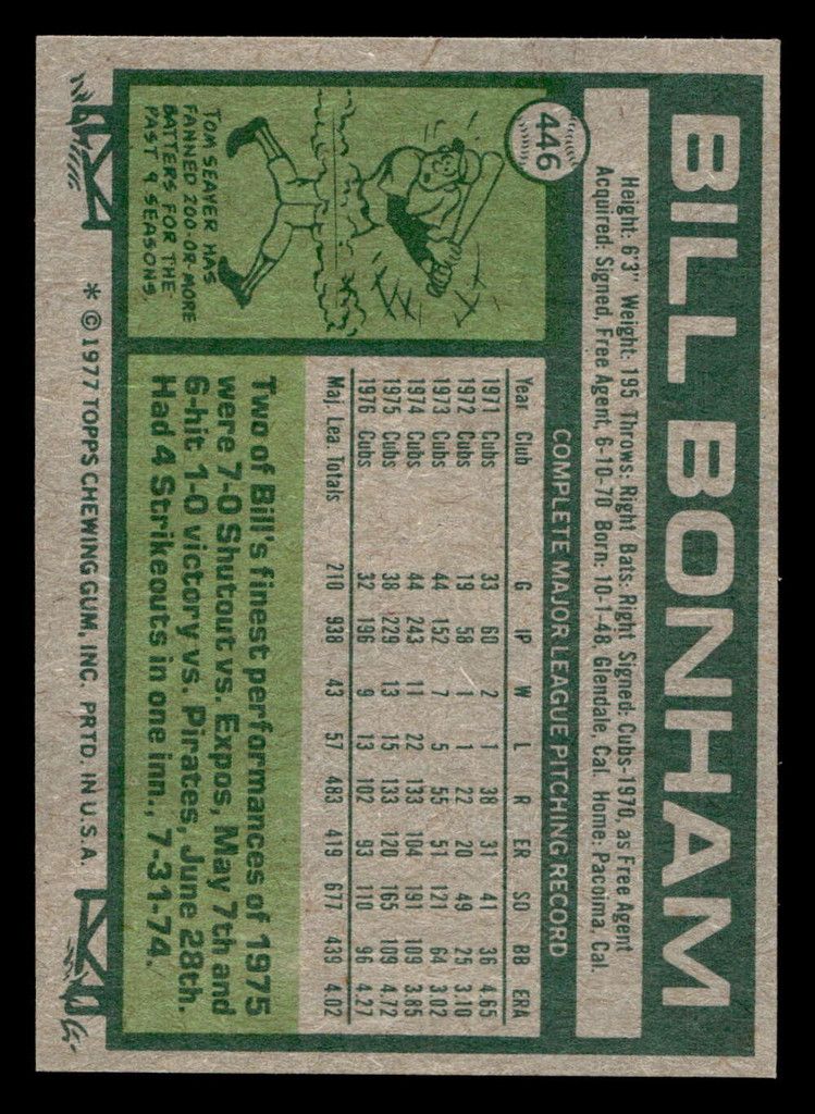 1977 Topps #446 Bill Bonham Near Mint  ID: 517581