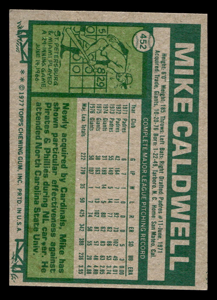 1977 Topps #452 Mike Caldwell Ex-Mint 