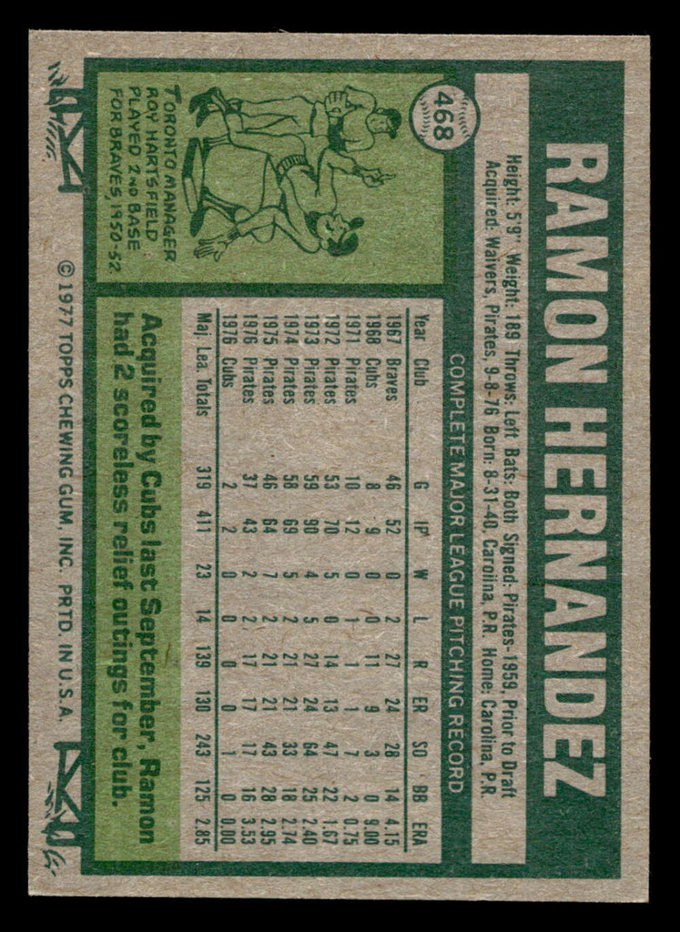 1977 Topps #468 Ramon Hernandez Near Mint  ID: 517671