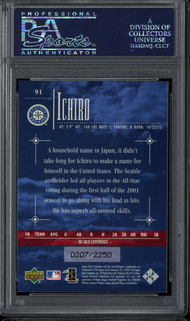 2001 UD Evolution #91 Ichiro Mariners PSA 8 NM-MINT RC 207/2250