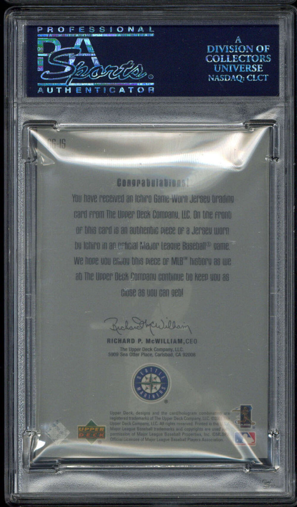 2001 UD Gold Glove GG-IS Ichiro Mariners PSA 8 NM-MINT RC Game Used Jersey