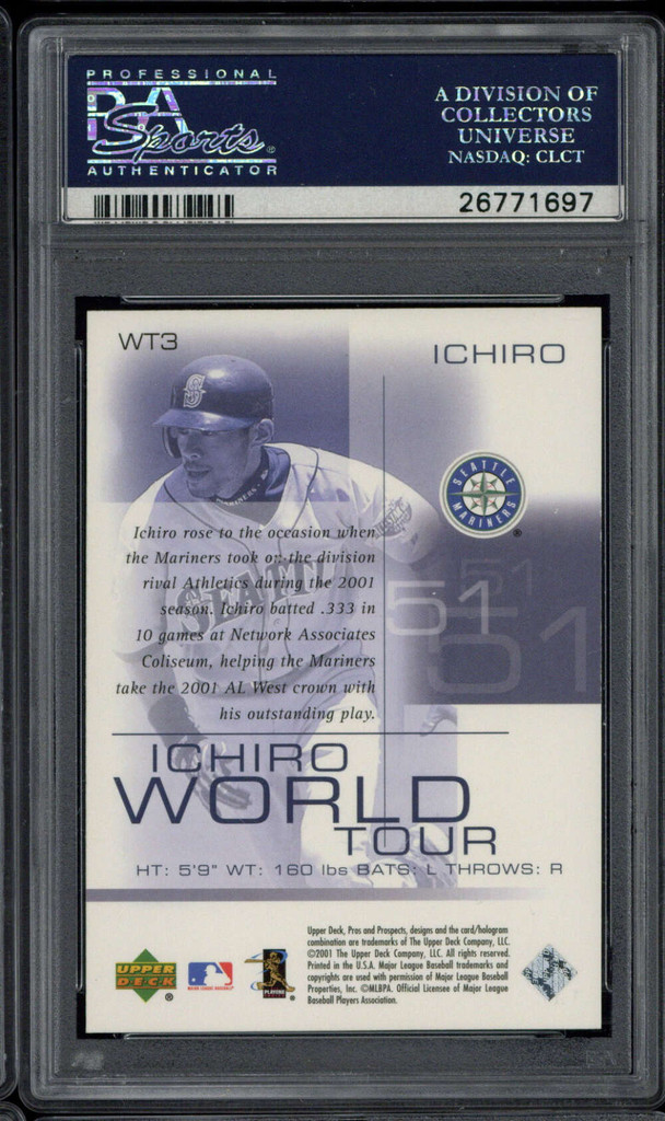 2001 UD Pros Prospects WT3 Ichiro Mariners PSA 9 MINT RC World Tour