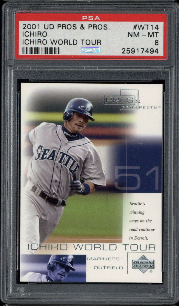 2001 UD Pros Prospects WT14 Ichiro Mariners PSA 8 NM-MINT RC World Tour