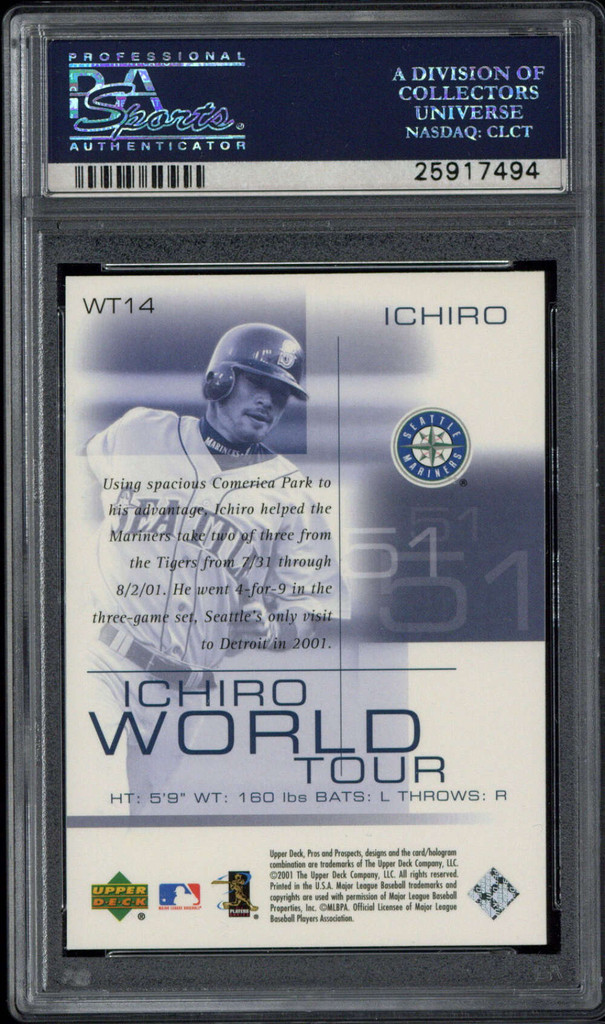 2001 UD Pros Prospects WT14 Ichiro Mariners PSA 8 NM-MINT RC World Tour