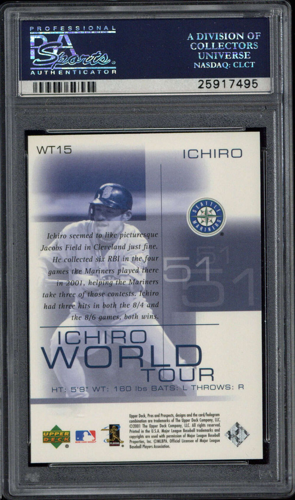 2001 UD Pros Prospects WT15 Ichiro Mariners PSA 8 NM-MINT RC World Tour