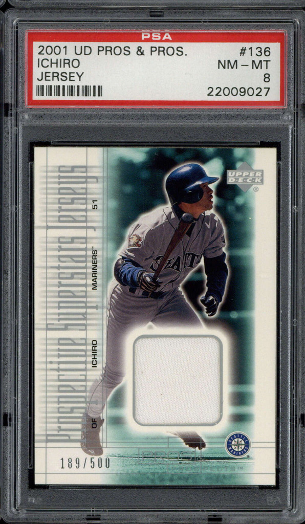 2001 UD Pros Prospects #136 Ichiro Mariners PSA 8 NM-MINT RC Jersey GU /500