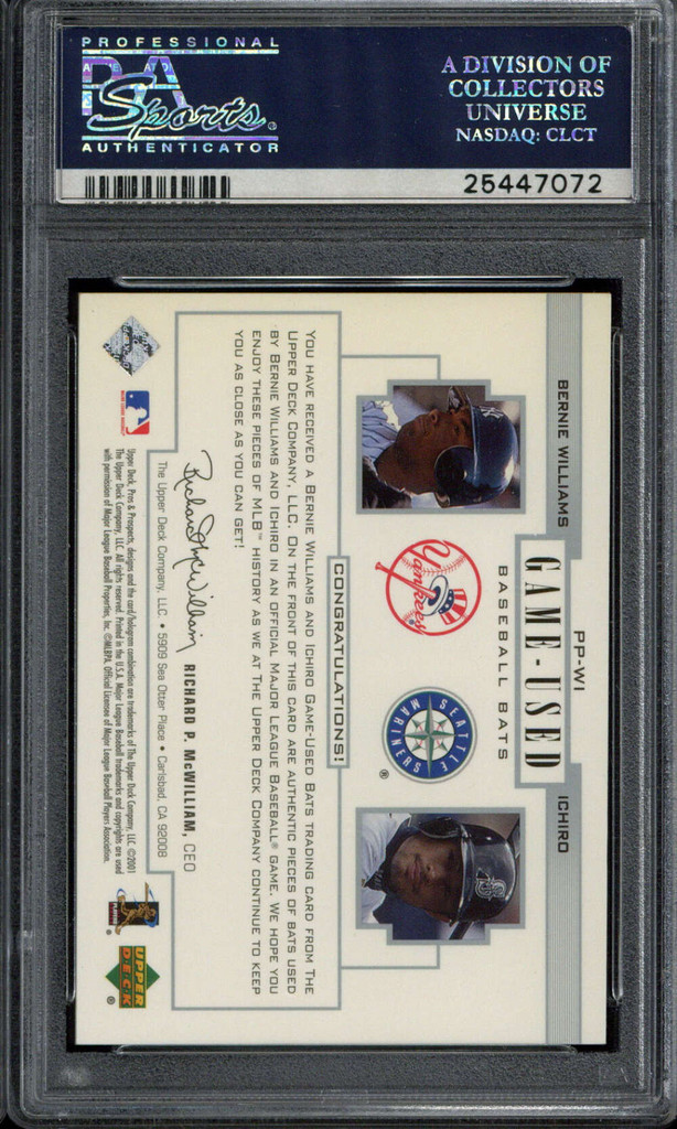 2001 UD Pros Prospects Williams Ichiro Mariners PSA 8 NM-MINT RC Dual Bat
