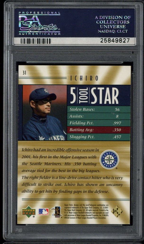 2001 UD Rookie Update #31 Ichiro Mariners PSA 8 NM-MINT RC 100/100 GOLD ROY Bonus