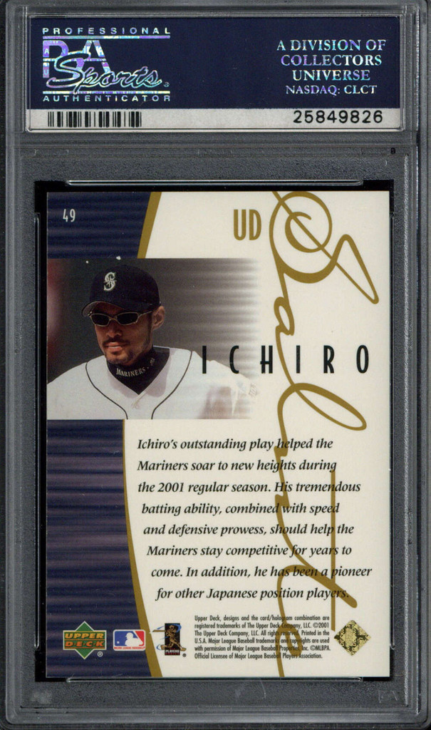 2001 UD Rookie Update #49 Ichiro Mariners PSA 8 NM-MINT RC 22/100 GOLD ROY Bonus
