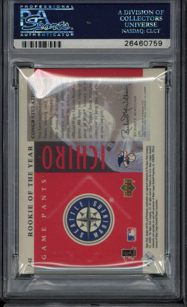 2001 UD Rookie Update #J-I2 Ichiro Mariners PSA 9 MINT RC 68/100 Game Pants Teir 1 GU