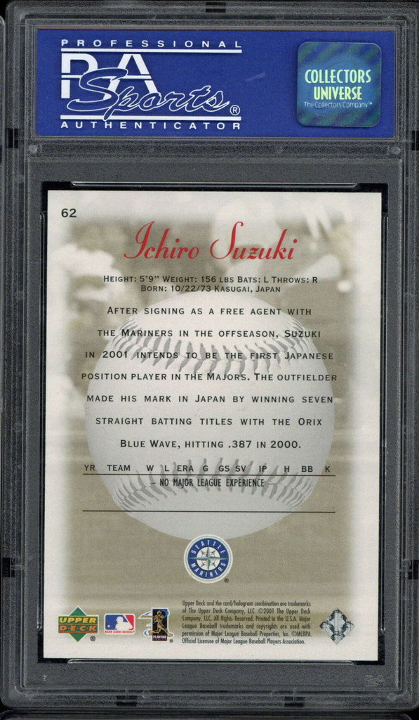 2001 UD Sweet Spot #62 Ichiro Mariners PSA 9 MINT RC 661/1000 Sweet Beginnings