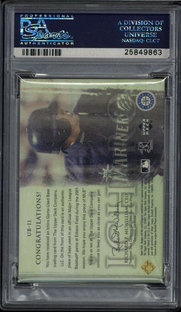 2001 Ultimate Collection UB-I1 Ichiro Mariners PSA 8 NM-MINT RC Game Used Base ID: 517745