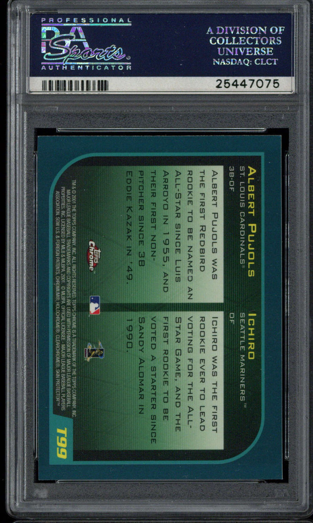 2001 Topps Chrome Traded T99 Ichiro Mariners PSA 9 MINT RC Albert Pujols