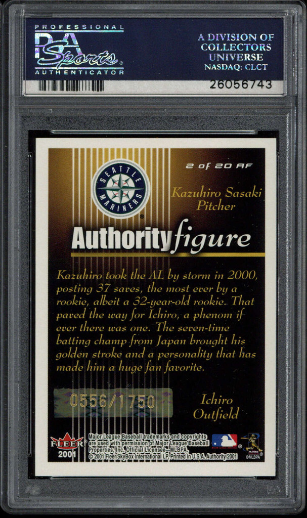 2001 Fleer Authority #2 Ichiro Mariners PSA 8 NM-MINT RC 556/1750 Sasaki